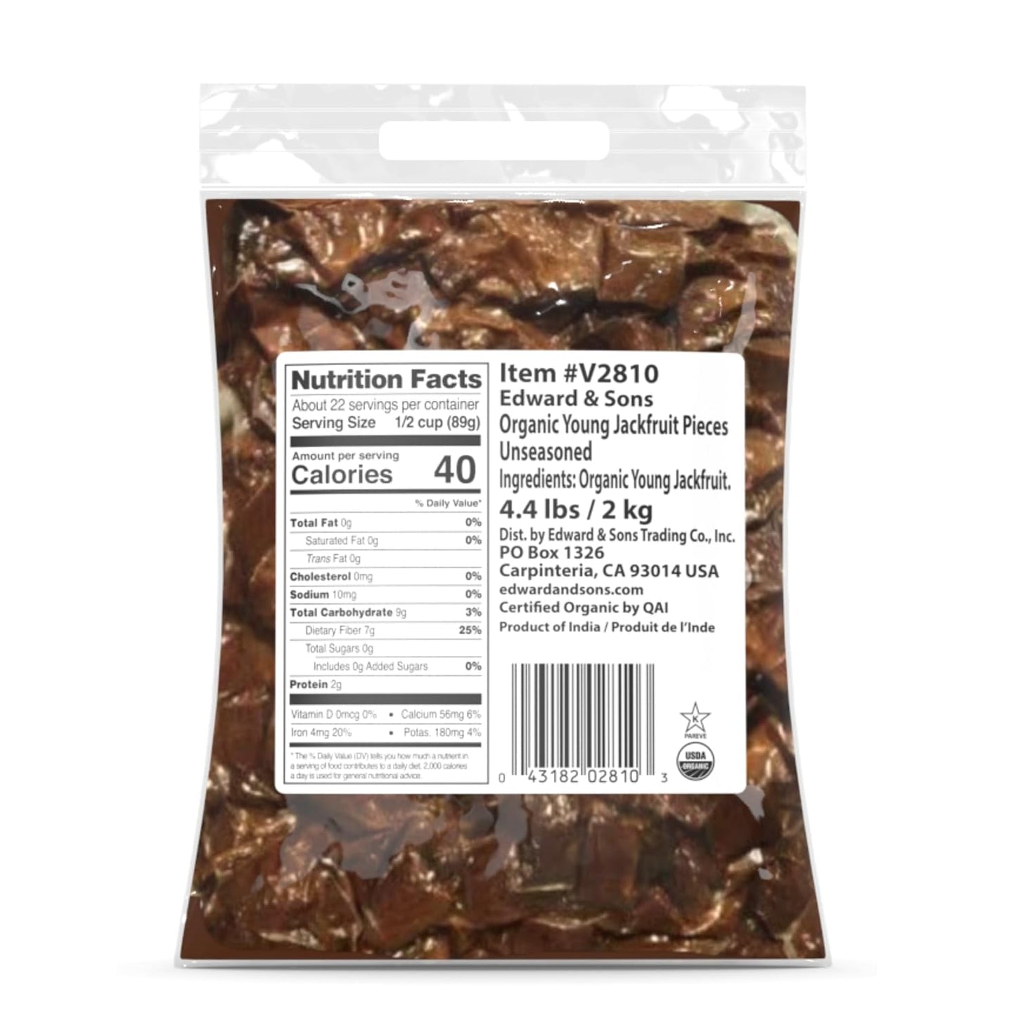 Organic Vegan Meatless Alternative Young Jackfruit, Unseasoned, 4.4 Pounds
