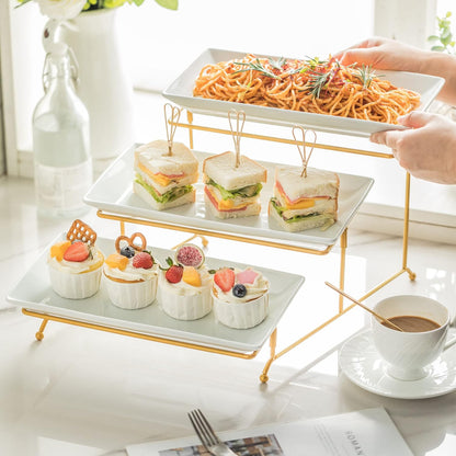 Large 3 Tier Serving Tray with Serving Stand, Serving Dishes for Entertaining, Tiered Serving Tray for Valentines Day, Suitable for Dessert Table Display Set Catering Supplies, 12 Inch Gold