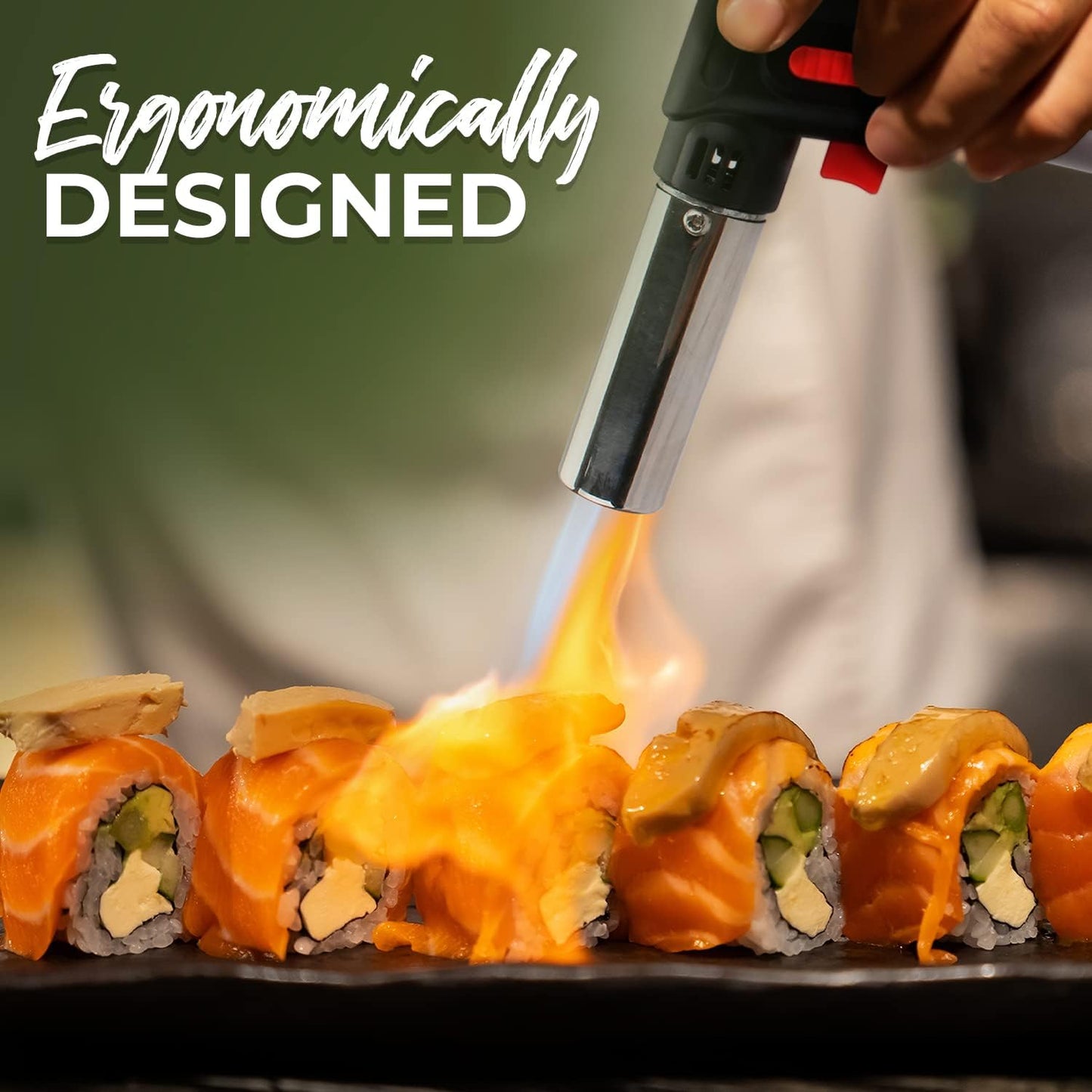 Kitchen Torch with Butane Included, Refillable Torch, Creme Brulee Blow Lighter Gun Safety Lock & Adjustable Flame, Culinary Cooking for Food, 2 Cans Included