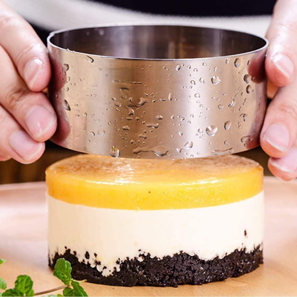 round Cake Ring Mold, Stainless Steel 3 Inch Dessert Mousse Molds with Pusher & Lifter Cooking Rings, Tuna Tartare Mold (Include 4 Rings and 1 Pusher)