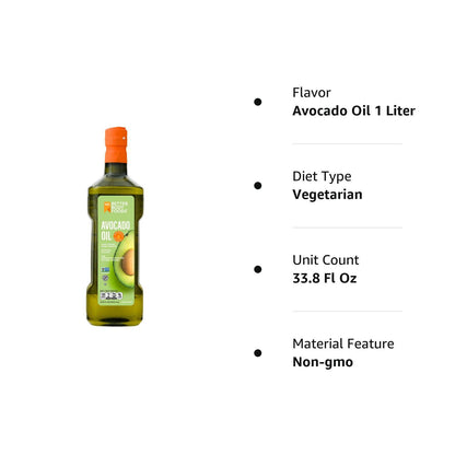 Refined Non-Gmo Cooking Oil, Kosher, Keto and Paleo Diet Friendly, for High-Heat Cooking, 100% Pure Avocado Oil, 1 Liter, 33.8 Fl Oz