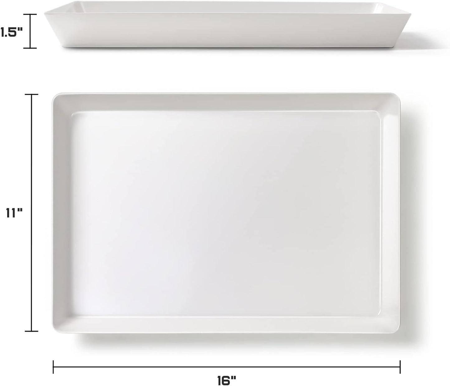 4-Pack 16" X 11" Large White Serving Trays Set - Reusable Plastic Serving Platters for Cookie, Appetizer, Charcuterie, Snack, Dessert, Party Food Display - Stackable Kitchen Countertop Tray, BPA Free