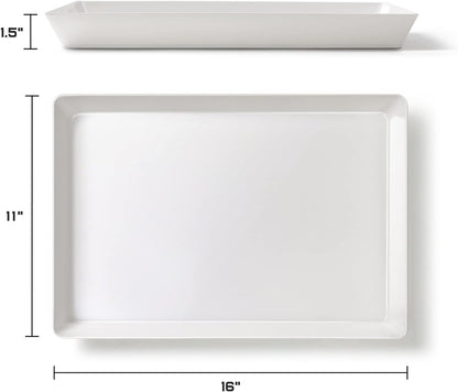 4-Pack 16" X 11" Large White Serving Trays Set - Reusable Plastic Serving Platters for Cookie, Appetizer, Charcuterie, Snack, Dessert, Party Food Display - Stackable Kitchen Countertop Tray, BPA Free