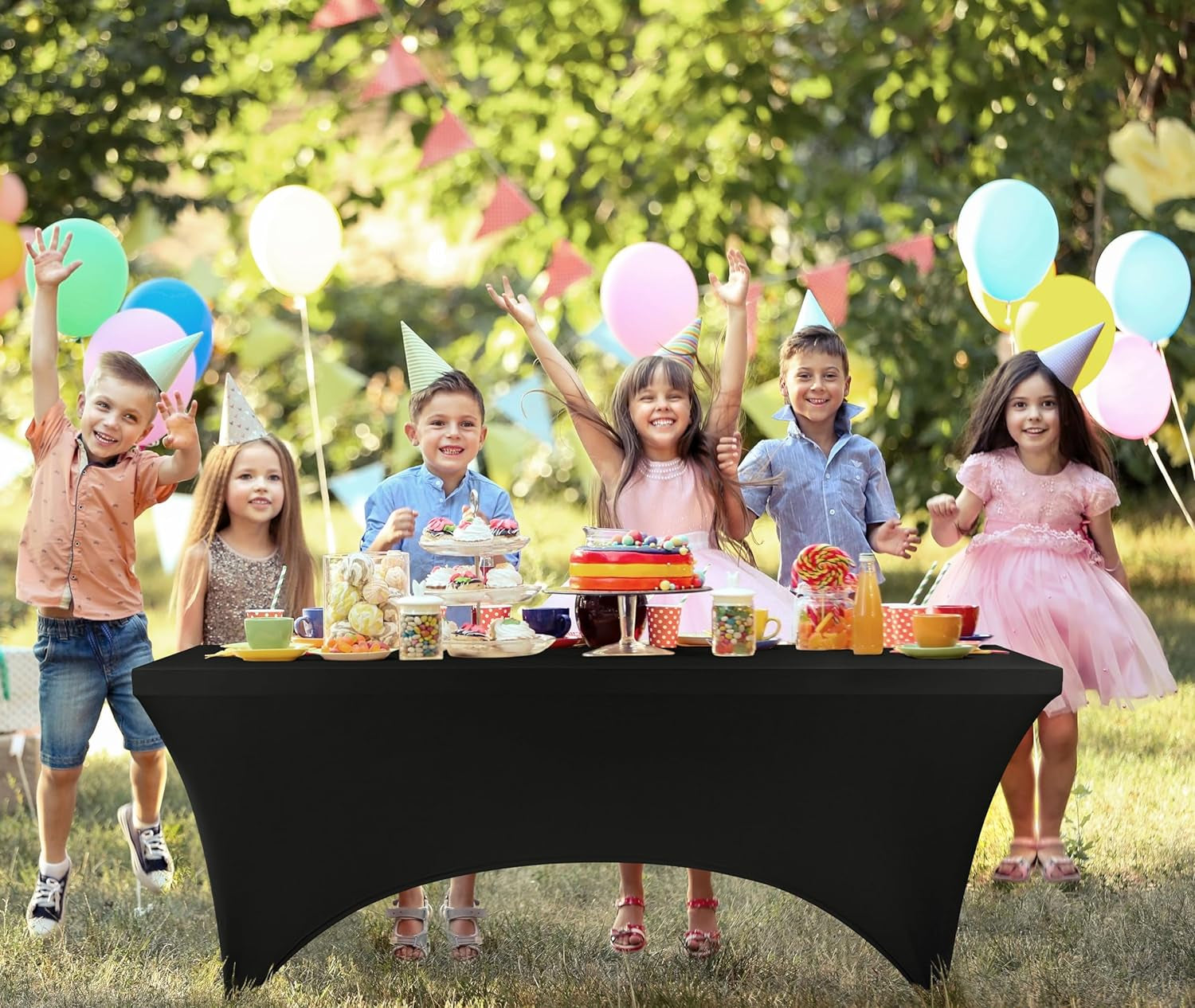 Spandex Tablecloth 1 Pack [6FT, Black] 200 GSM Tight, Fitted, Washable and Wrinkle Resistant Stretch Rectangular Patio Table Cover for Event, Wedding & Banquet [72Lx30Wx30H Inch]