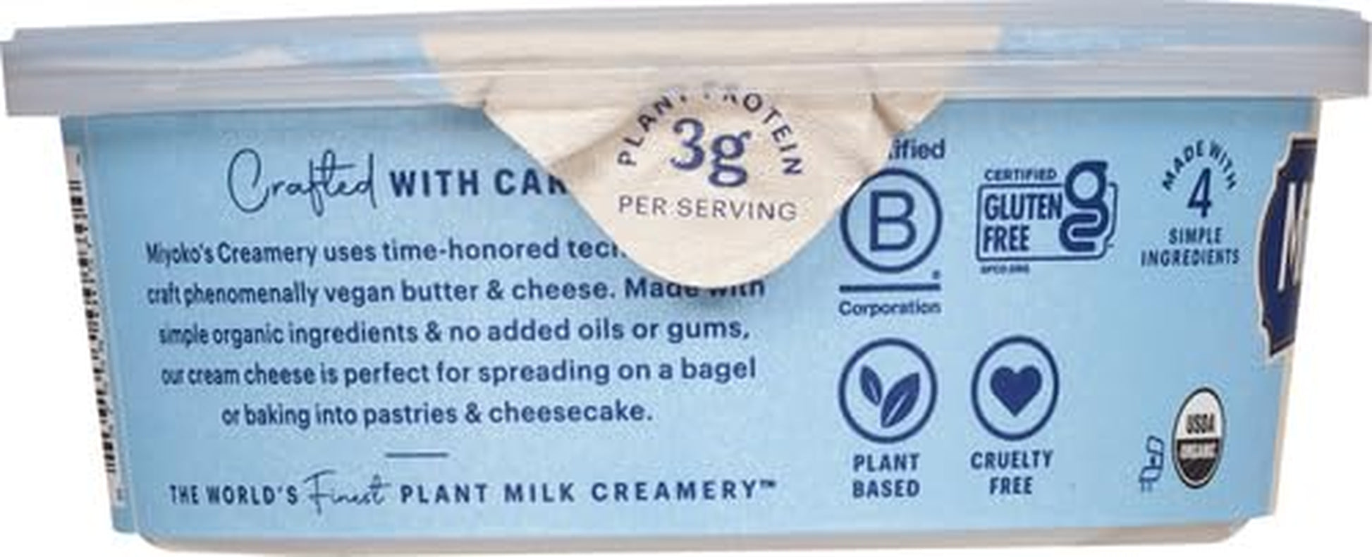 MIYOKO'S CREAMERY Organic Vegan Cream Cheese, Classic Plain, 8 Oz Tub (1-Pack)