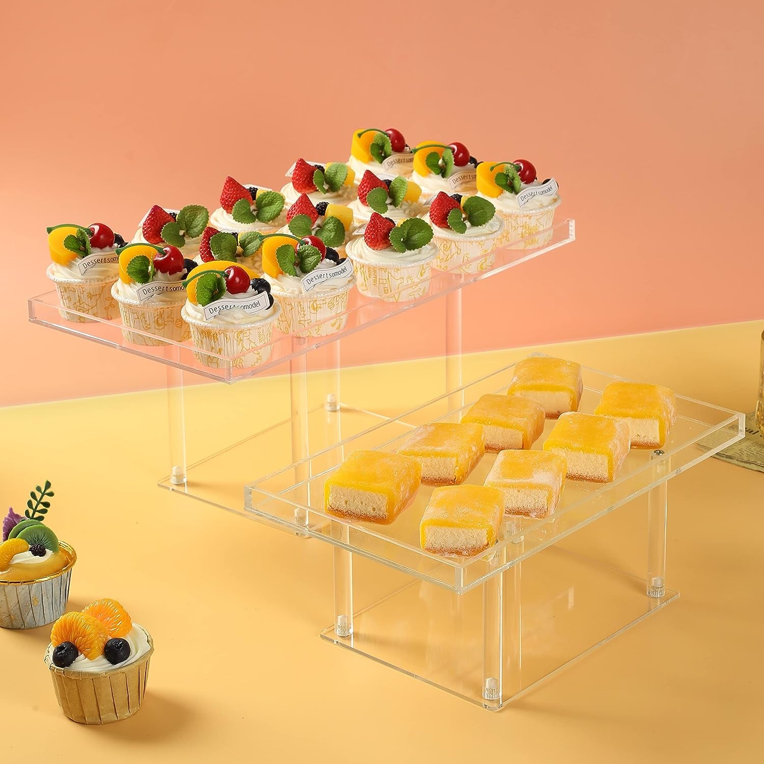 3 Pack Dessert Table Display Set, Clear Acrylic Dessert Stands Buffet Risers for Cupcakes Dessert Pastry Food Treat Tier Cookie Dessert Platter Serving Trays Stand for Wedding Birthday Party
