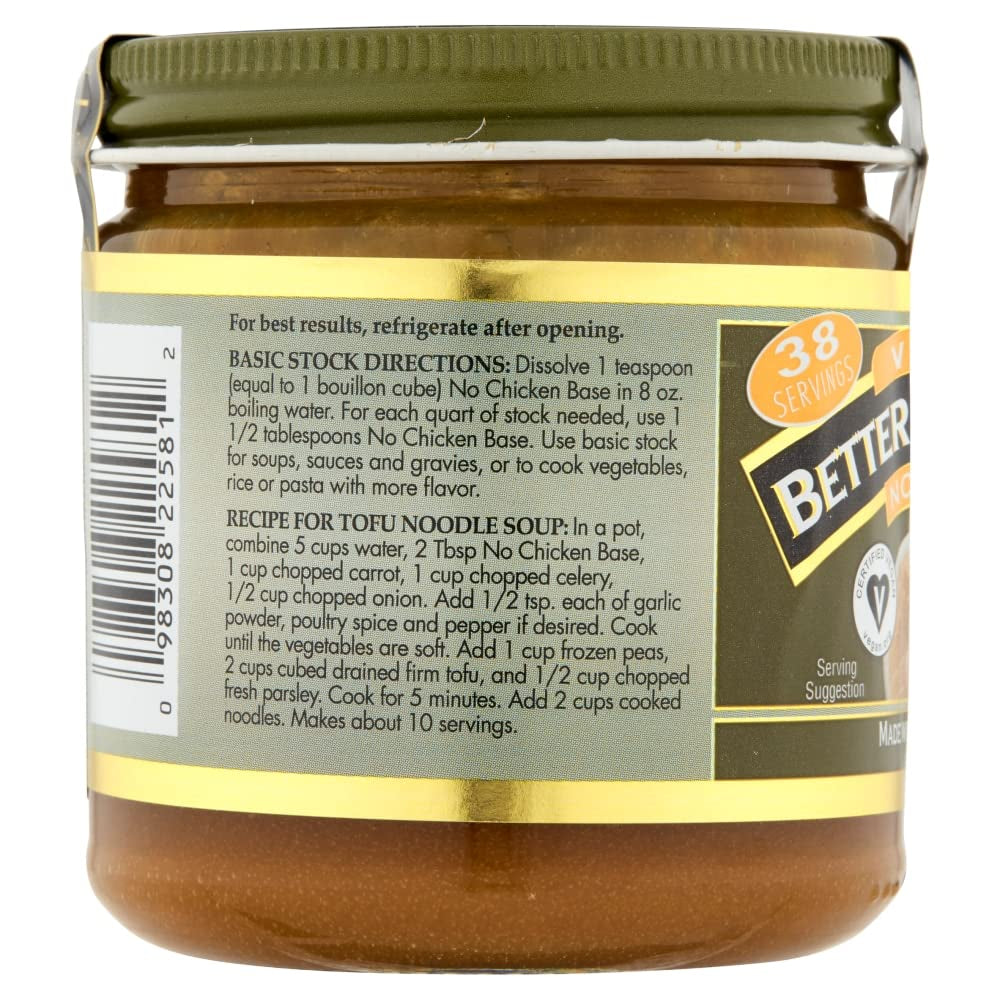Vegetarian No Chicken Base, Made with Seasoned Vegetables, Certified Vegan, Makes 9.5 Quarts of Broth, 38 Servings, 8 OZ Jar (Pack of 1)