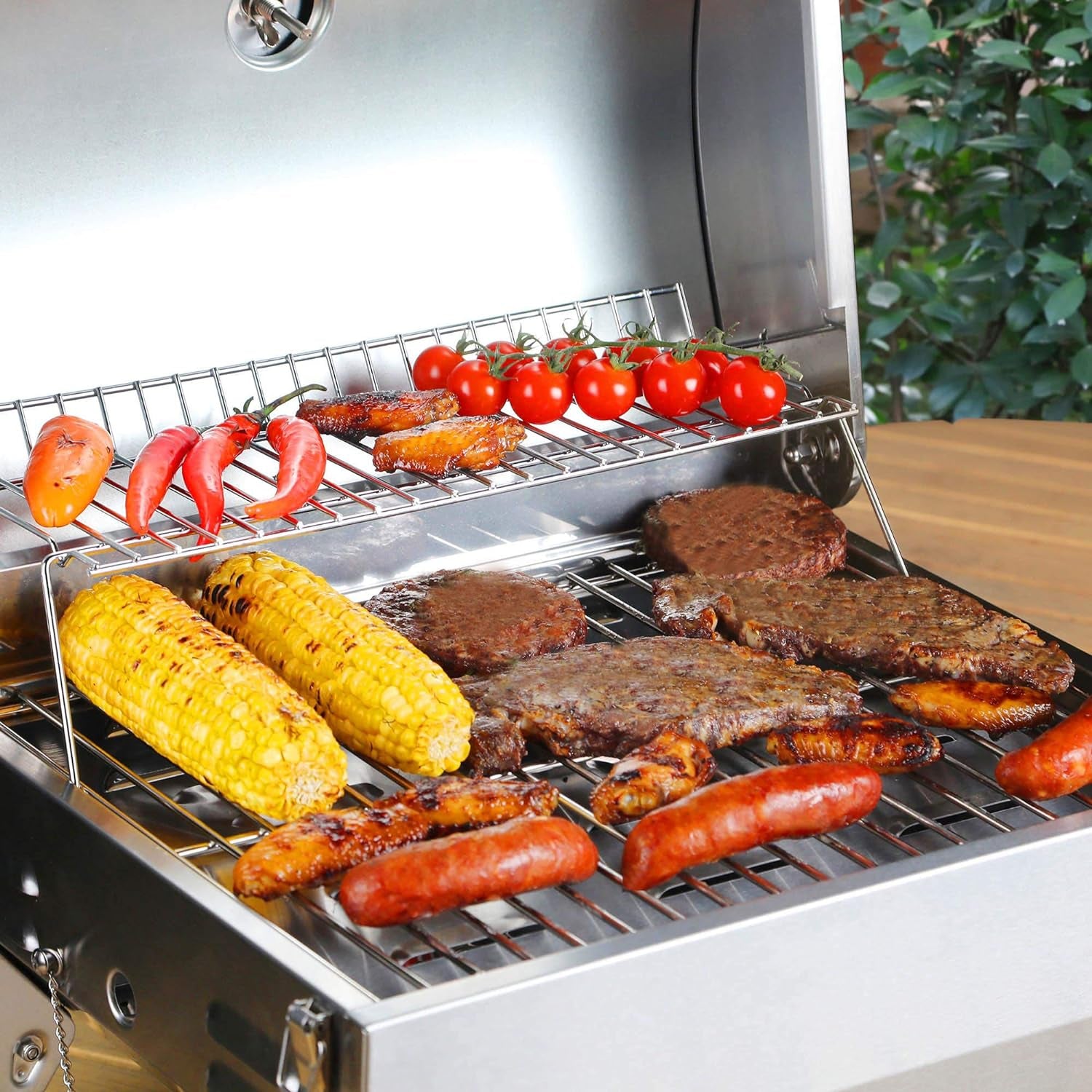 GT1001 Stainless Steel Portable Grill, 10000 BTU BBQ Tabletop Gas Grill with Folding Legs and Lockable Lid, Outdoor Camping, Deck and Tailgating, Silver