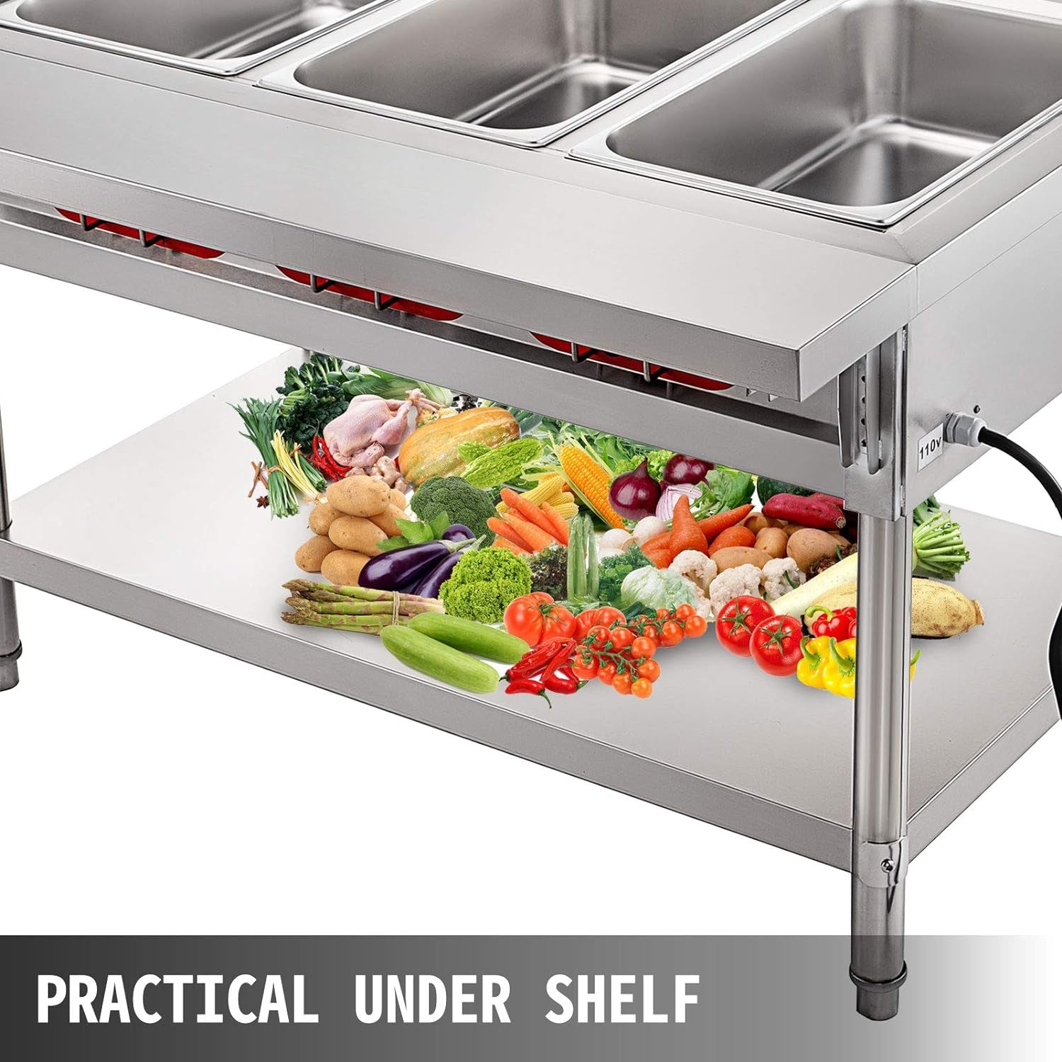 Steam Table Food Warmer 4 Pot Steam Table Food Warmer 18 Quart/Pan with Lids with 7 Inch Cutting Board Commercial Electric Food Warmer Bain Marie Buffet Steam Serving Counter 110V 2000W