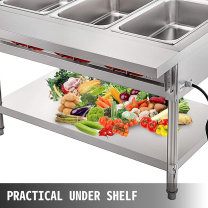 Steam Table Food Warmer 4 Pot Steam Table Food Warmer 18 Quart/Pan with Lids with 7 Inch Cutting Board Commercial Electric Food Warmer Bain Marie Buffet Steam Serving Counter 110V 2000W