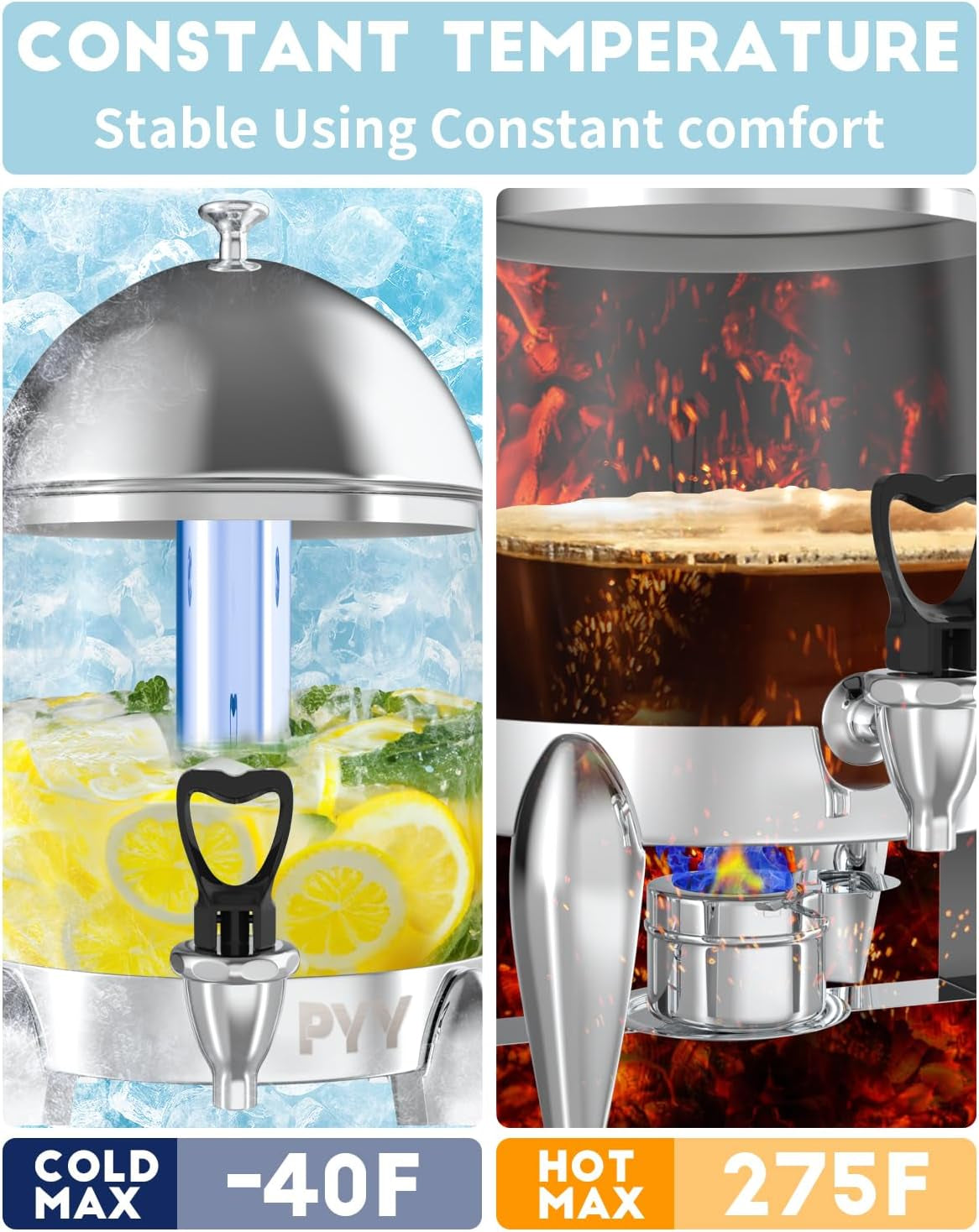 3 Gallon Beverage Dispenser for Hot & Cold Drinks with Ice Core and Stand,Coffee & Chafer Urn for Parties, Buffets,Catering,Clear Plastic Container for Punch, Juice, Lemonade, Tea, Water