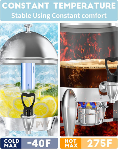 3 Gallon Beverage Dispenser for Hot & Cold Drinks with Ice Core and Stand,Coffee & Chafer Urn for Parties, Buffets,Catering,Clear Plastic Container for Punch, Juice, Lemonade, Tea, Water