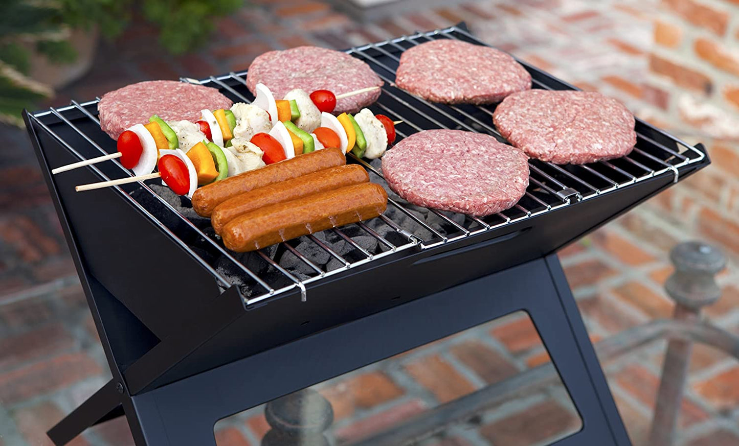 60508 Notebook BBQ Grill 3.5Mm Cooking Bars Instant Foldable & Easy Portability for Outdoor Barbecues Camping Traveling Picnics Garden Beach Party - Black