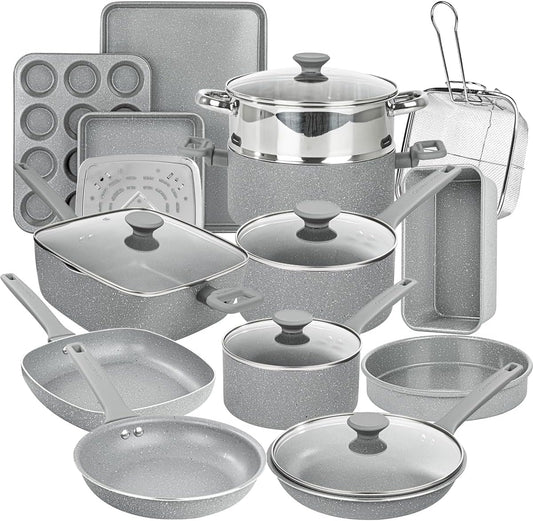 20 Pc Pots and Pans Set Non Stick Cookware Set, Kitchen Cookware Sets, Pot and Pan Set, Pot Set, Diamond Coated Nonstick Cookware Set with Lids, Healthy and Non Toxic, Dishwasher Safe…