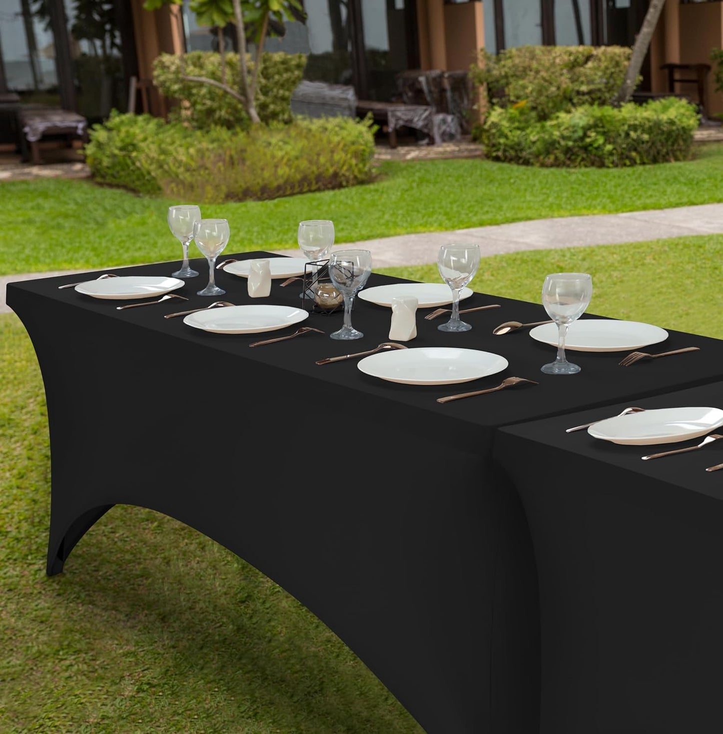 Spandex Tablecloth 1 Pack [6FT, Black] 200 GSM Tight, Fitted, Washable and Wrinkle Resistant Stretch Rectangular Patio Table Cover for Event, Wedding & Banquet [72Lx30Wx30H Inch]