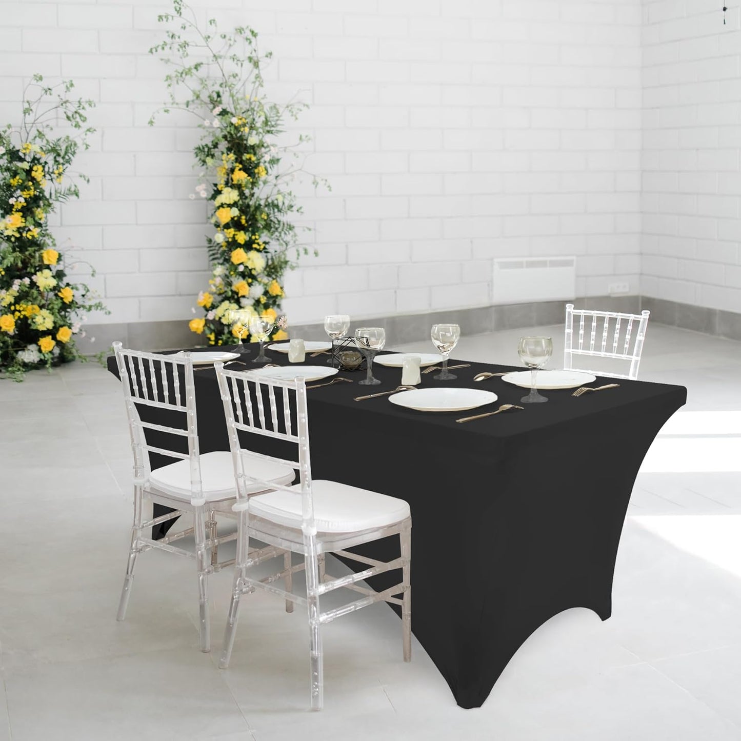 Spandex Tablecloth 1 Pack [6FT, Black] 200 GSM Tight, Fitted, Washable and Wrinkle Resistant Stretch Rectangular Patio Table Cover for Event, Wedding & Banquet [72Lx30Wx30H Inch]