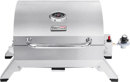 GT1001 Stainless Steel Portable Grill, 10000 BTU BBQ Tabletop Gas Grill with Folding Legs and Lockable Lid, Outdoor Camping, Deck and Tailgating, Silver