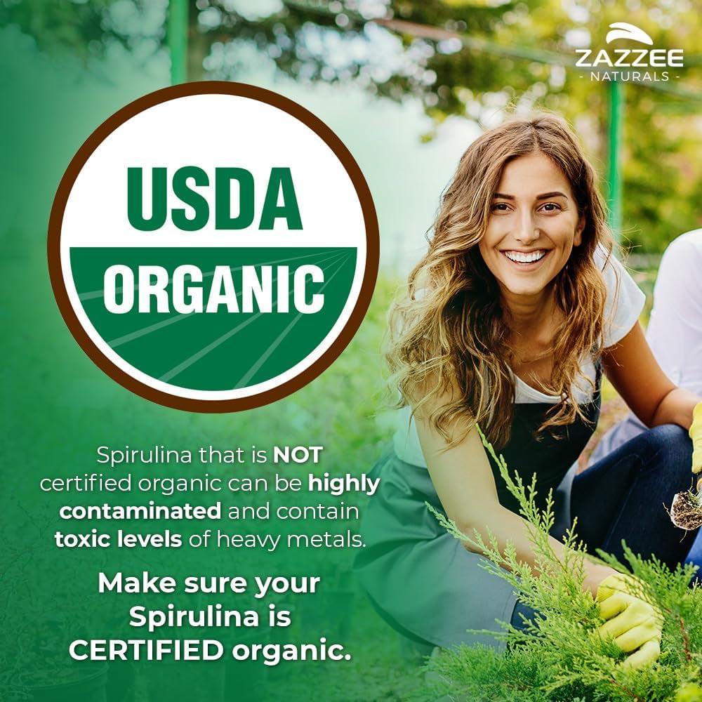 USDA Certified Organic Spirulina Powder, 2.2 Pounds (1 KG), 303 Servings, 100% Pure, Non-Irradiated, Mess-Free Wide Mouth Container, Fresh Smell and Neutral Taste, Vegan, Non-Gmo, Gluten-Free