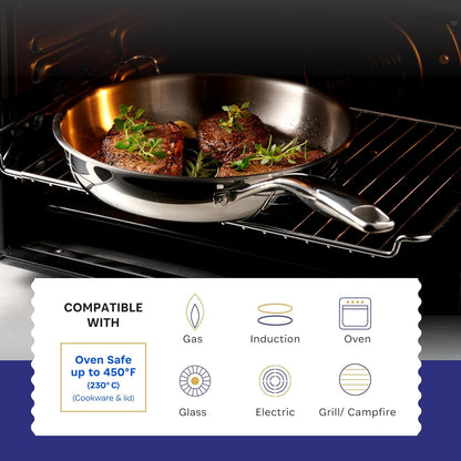 Legend 5 Ply 14 Pc All Stainless Steel Heavy Pots & Pans Set | Professional Quality Cookware 5Ply Clad Home Cooking & Commercial Kitchen Surface Induction Oven Safe | Non-Teflon PFOA, PTFE & PFOS Free