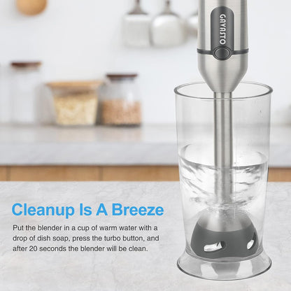 Immersion Blender 800 Watts Scratch Resistant Hand Blender,15 Speed and Turbo Mode Hand Mixer, Heavy Duty Copper Motor Stainless Steel Smart Stick with Egg Beaters and Chopper/Food Processor