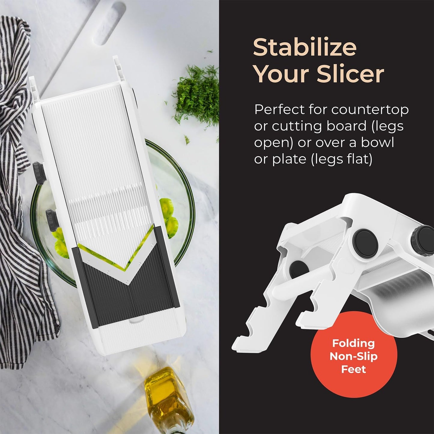 living Mandoline Slicer for Kitchen, Adjustable Vegetable Chopper, Fruit, Cheese Grater, Potato Chips Slicer - White