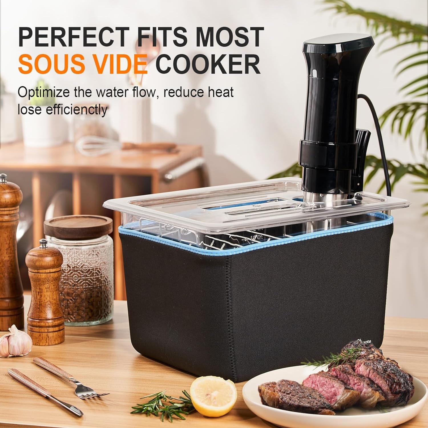 Container 12 Quart with Lid & Rack and Sleeve - BPA Free Complete Sous Vide Accessories Kit with Cookbook for Anova and Most Sous Vide Cookers