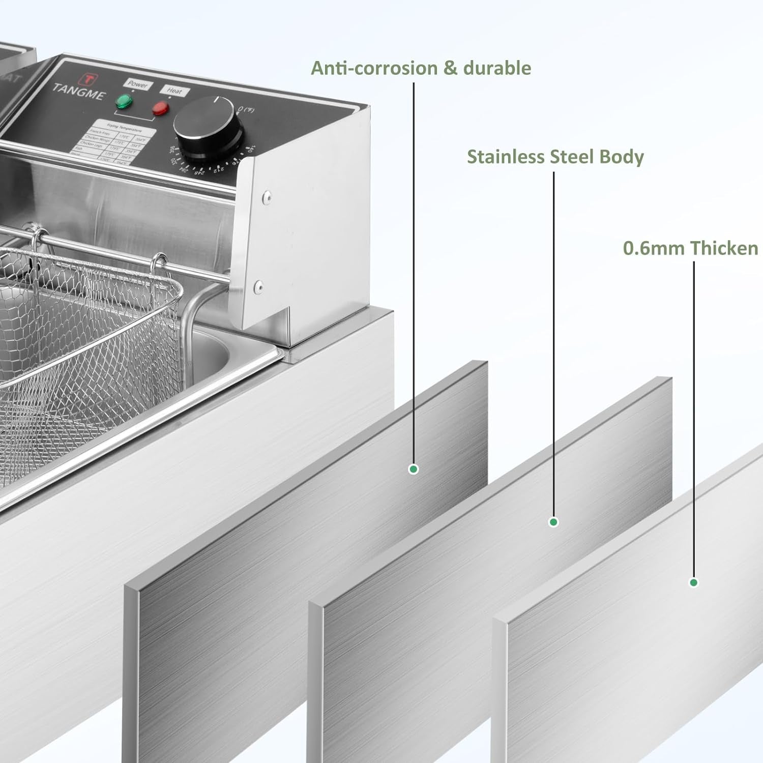 Commercial Deep Fryer - 3400W Electric Deep Fryers with 2X6.35Qt Baskets 0.8Mm Thickened Stainless Steel Countertop Oil Fryer 20.7QT Large Capacity with Temperature Limiter (12L)