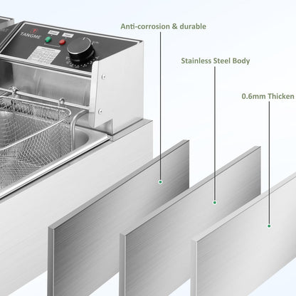 Commercial Deep Fryer - 3400W Electric Deep Fryers with 2X6.35Qt Baskets 0.8Mm Thickened Stainless Steel Countertop Oil Fryer 20.7QT Large Capacity with Temperature Limiter (12L)