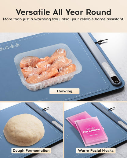 Electric Warming Tray - Full Surface Heating,Rollable & Portable,Premium Silicone Nano-Material,3 Temperature Settings,Auto Shut-Off -Versatile Food Warmer for Gatherings,Parties,Everyday Use