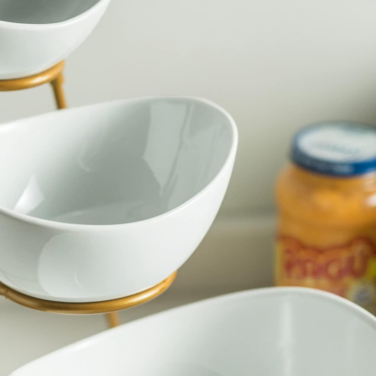 3 Tier Serving Stand Oval Serving Bowl with Metal Rack, Tied Serving Tray Food Display Dessert Appetizer, Serving Bowl Fruit Chip Dip Bowl Set for Parties, Gold