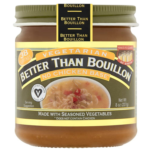 Vegetarian No Chicken Base, Made with Seasoned Vegetables, Certified Vegan, Makes 9.5 Quarts of Broth, 38 Servings, 8 OZ Jar (Pack of 1)