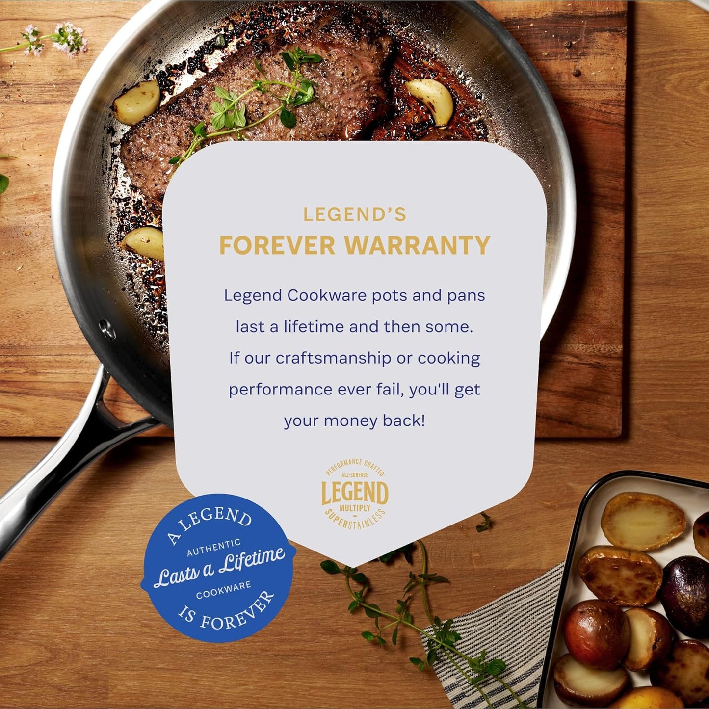 Legend 5 Ply 14 Pc All Stainless Steel Heavy Pots & Pans Set | Professional Quality Cookware 5Ply Clad Home Cooking & Commercial Kitchen Surface Induction Oven Safe | Non-Teflon PFOA, PTFE & PFOS Free