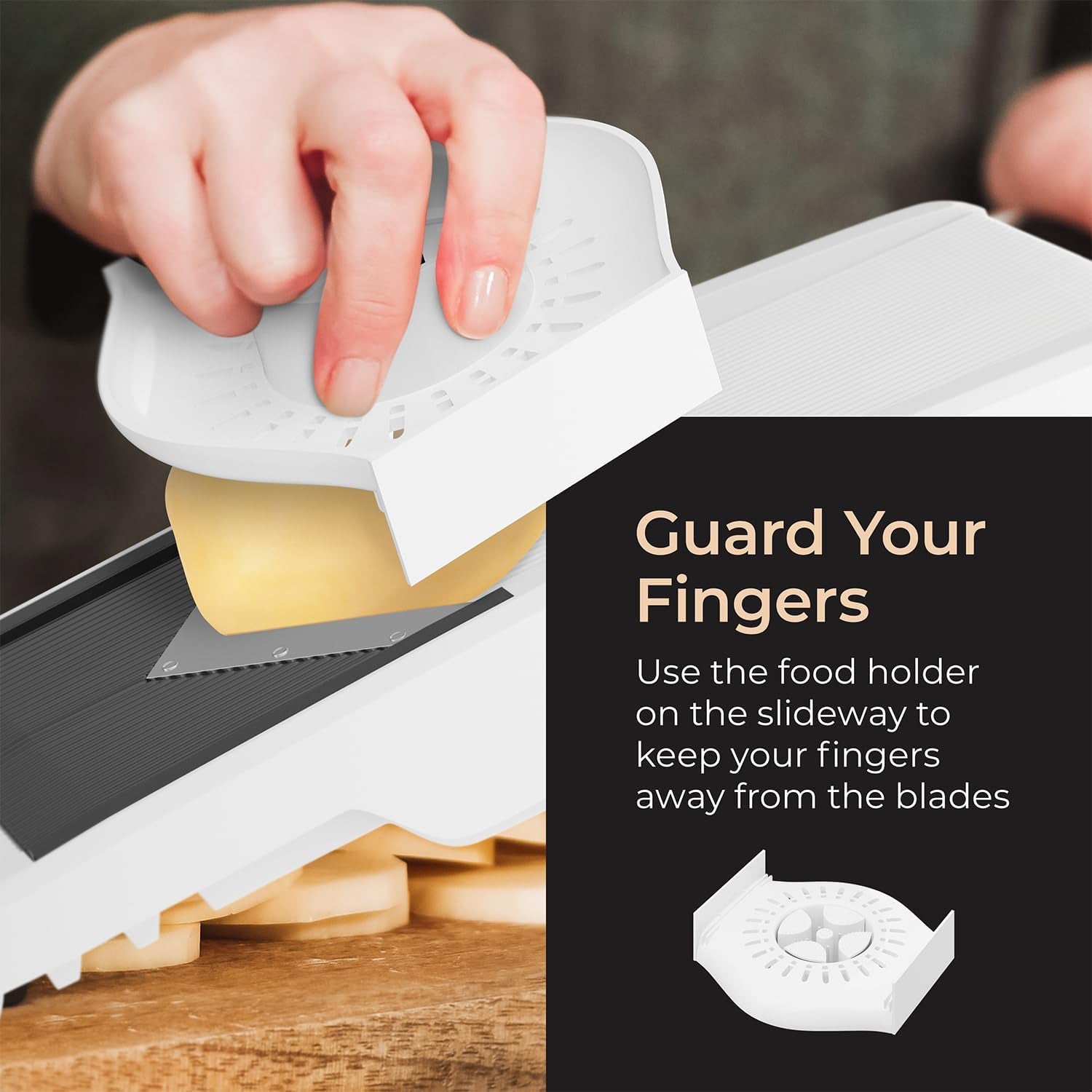 living Mandoline Slicer for Kitchen, Adjustable Vegetable Chopper, Fruit, Cheese Grater, Potato Chips Slicer - White