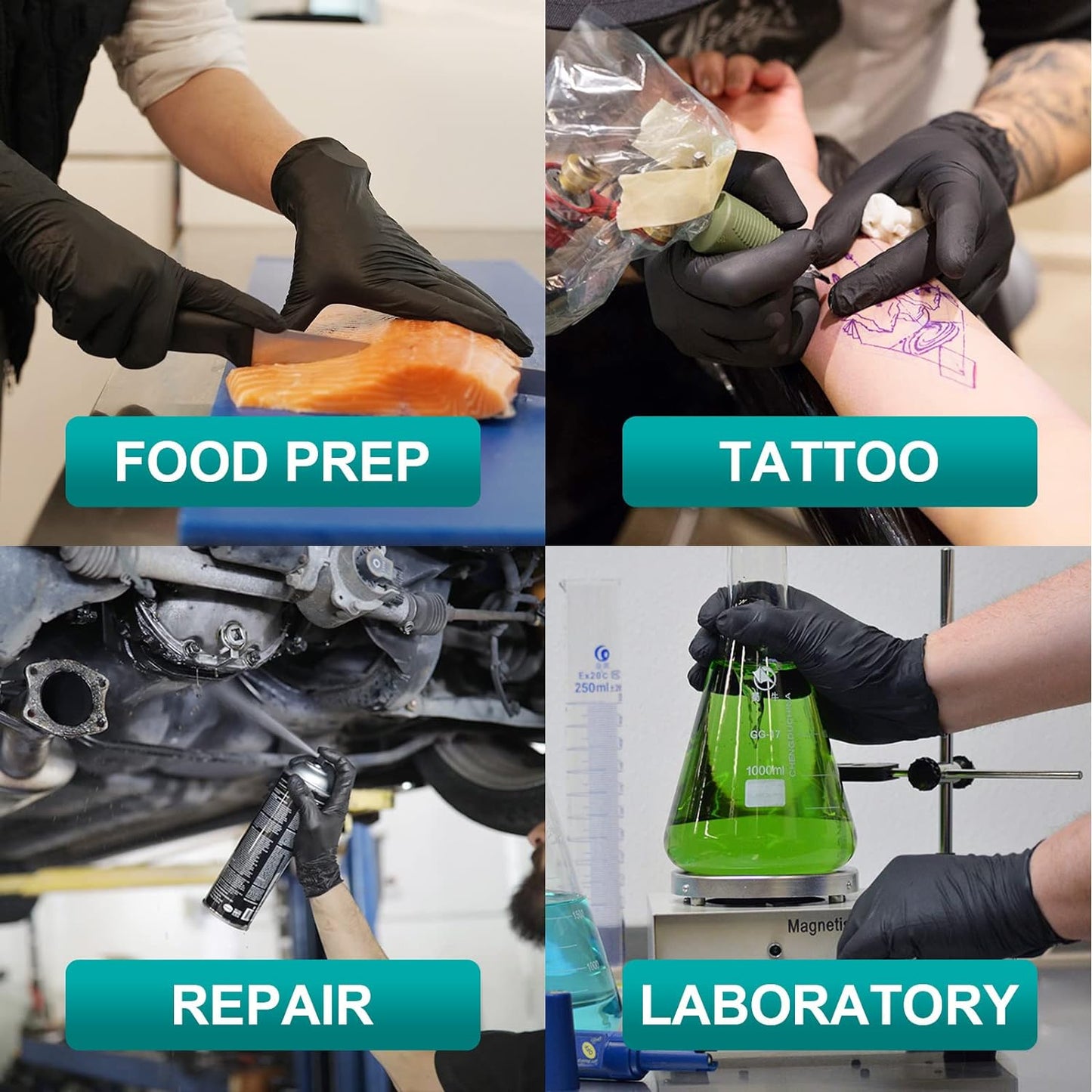 Black Vinyl Exam Gloves, 4 Mil, Disposable Latex-Free Plastic Gloves for Medical, Cooking & Cleaning, 100-Ct Box