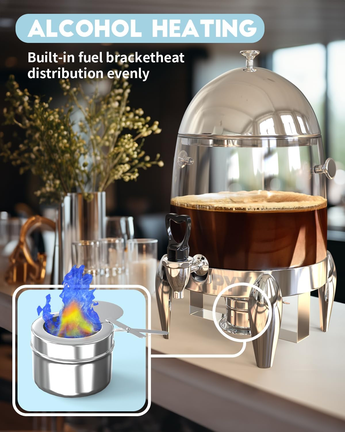 3 Gallon Beverage Dispenser for Hot & Cold Drinks with Ice Core and Stand,Coffee & Chafer Urn for Parties, Buffets,Catering,Clear Plastic Container for Punch, Juice, Lemonade, Tea, Water