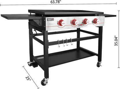 GB4000 36-Inch 4-Burner Flat Top Propane Gas Grill Griddle, for BBQ, Camping, Red