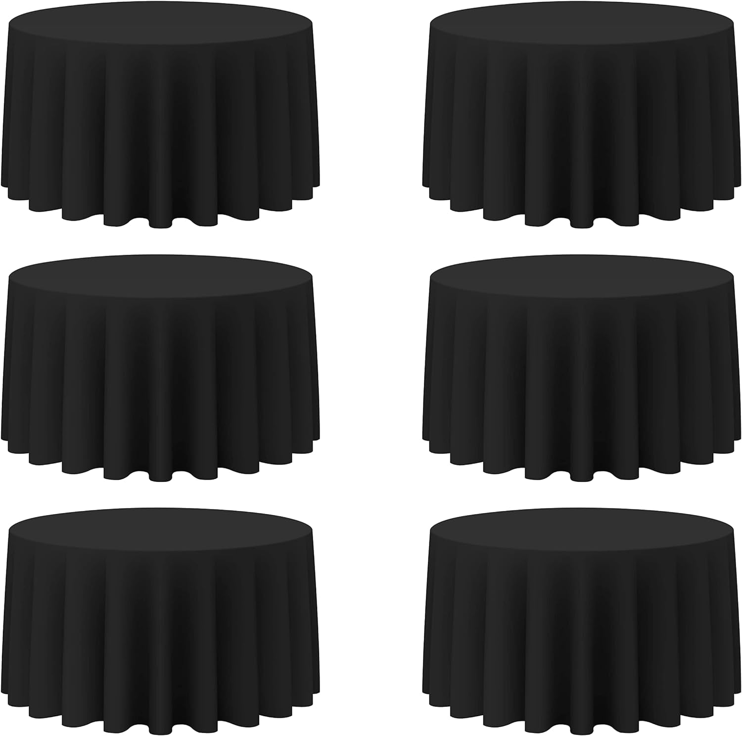 6 Pack Black round Tablecloths 120 Inch - Circle Bulk Linen Polyester Fabric Washable Table Clothes Cover for Wedding Reception Banquet Birthday Party Buffet Restaurant