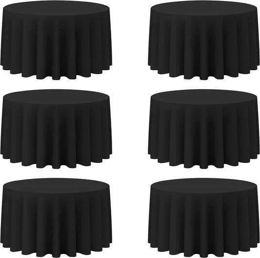 6 Pack Black round Tablecloths 120 Inch - Circle Bulk Linen Polyester Fabric Washable Table Clothes Cover for Wedding Reception Banquet Birthday Party Buffet Restaurant