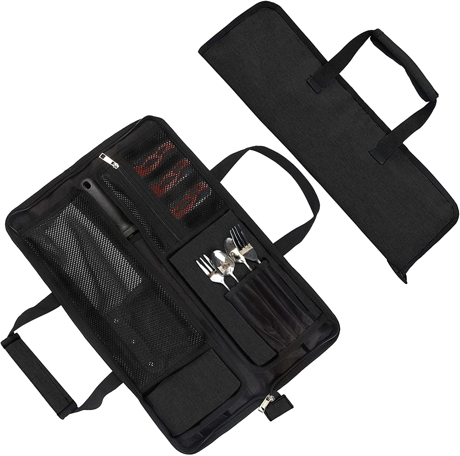 Chef’S Knife Roll Bag, Heavy Duty Oxford Chef Knife Bag, Portable 13 Slots Chef Knife Case, Multi-Function Cutlery Knives Pouch Holder Knife Wrap Wallet Tool Roll (Black)
