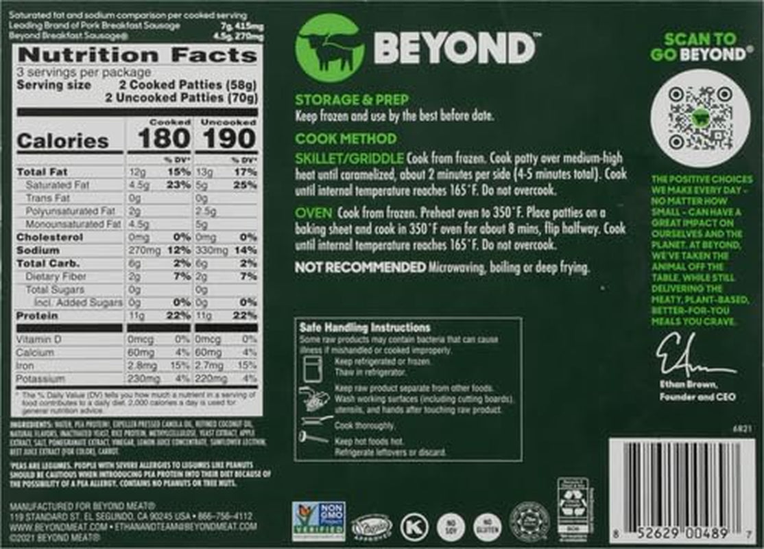 Beyond Breakfast Sausage Plant-Based Patties Box,6 Pack,7.4 Oz