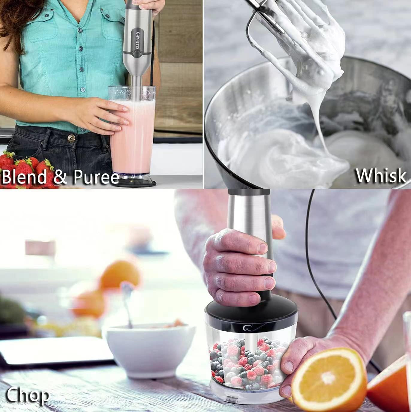 Immersion Blender 800 Watts Scratch Resistant Hand Blender,15 Speed and Turbo Mode Hand Mixer, Heavy Duty Copper Motor Stainless Steel Smart Stick with Egg Beaters and Chopper/Food Processor