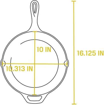 10.25 Inch Cast Iron Pre-Seasoned Skillet – Signature Teardrop Handle - Use in the Oven, on the Stove, on the Grill, or over a Campfire, Black