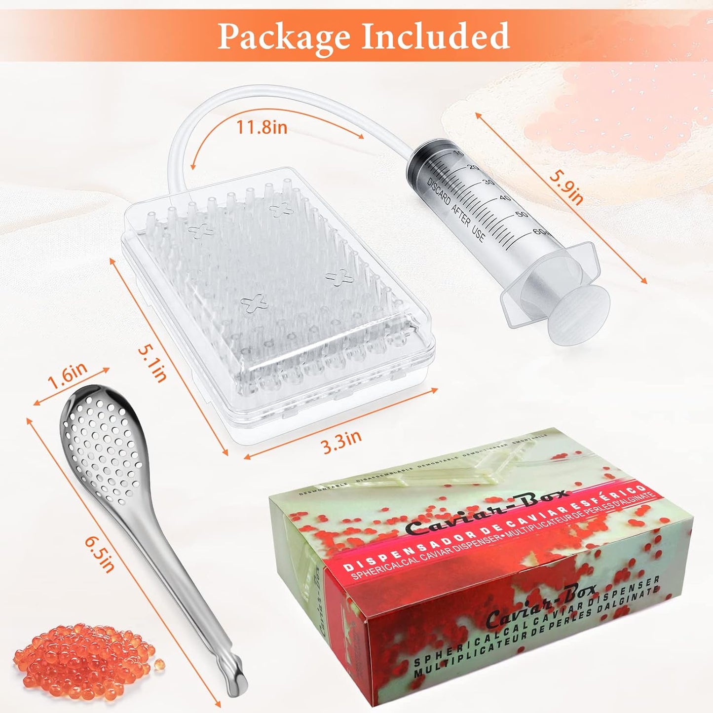 Caviar Maker Box, Spherification Dropper, Spherical Caviar Dispenser Rapid Popping Boba Molecular Gastronomy Kit with Caviar Spoons, Suction Tray & Syringe (Caviarmakerbox)