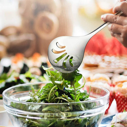 Stainless Steel Metal Serving Utensils - Large Set of 9-10" Serving Spoons, 10" Slotted Spoons, and 9" Serving Tongs by  (Silver)