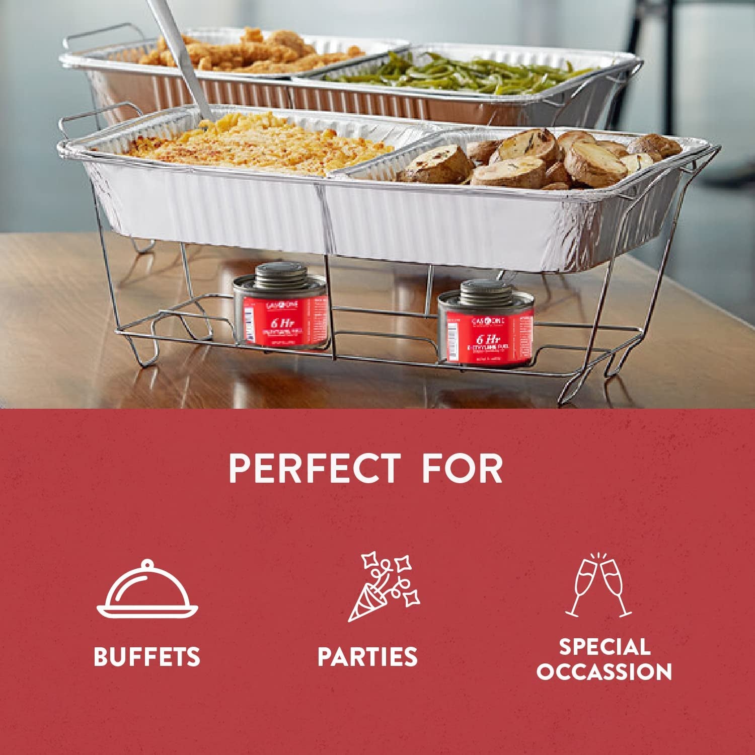Full Size 33-Pcs Disposable Chaffing Buffet With-Covers, Utensils, 6Hr Fuel Cans – Premium Chafing Dish Set for Events, Parties, Catering