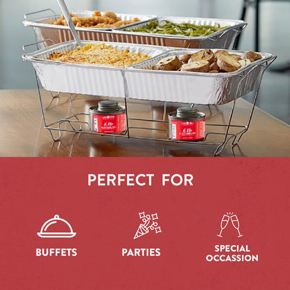 Full Size 33-Pcs Disposable Chaffing Buffet With-Covers, Utensils, 6Hr Fuel Cans – Premium Chafing Dish Set for Events, Parties, Catering