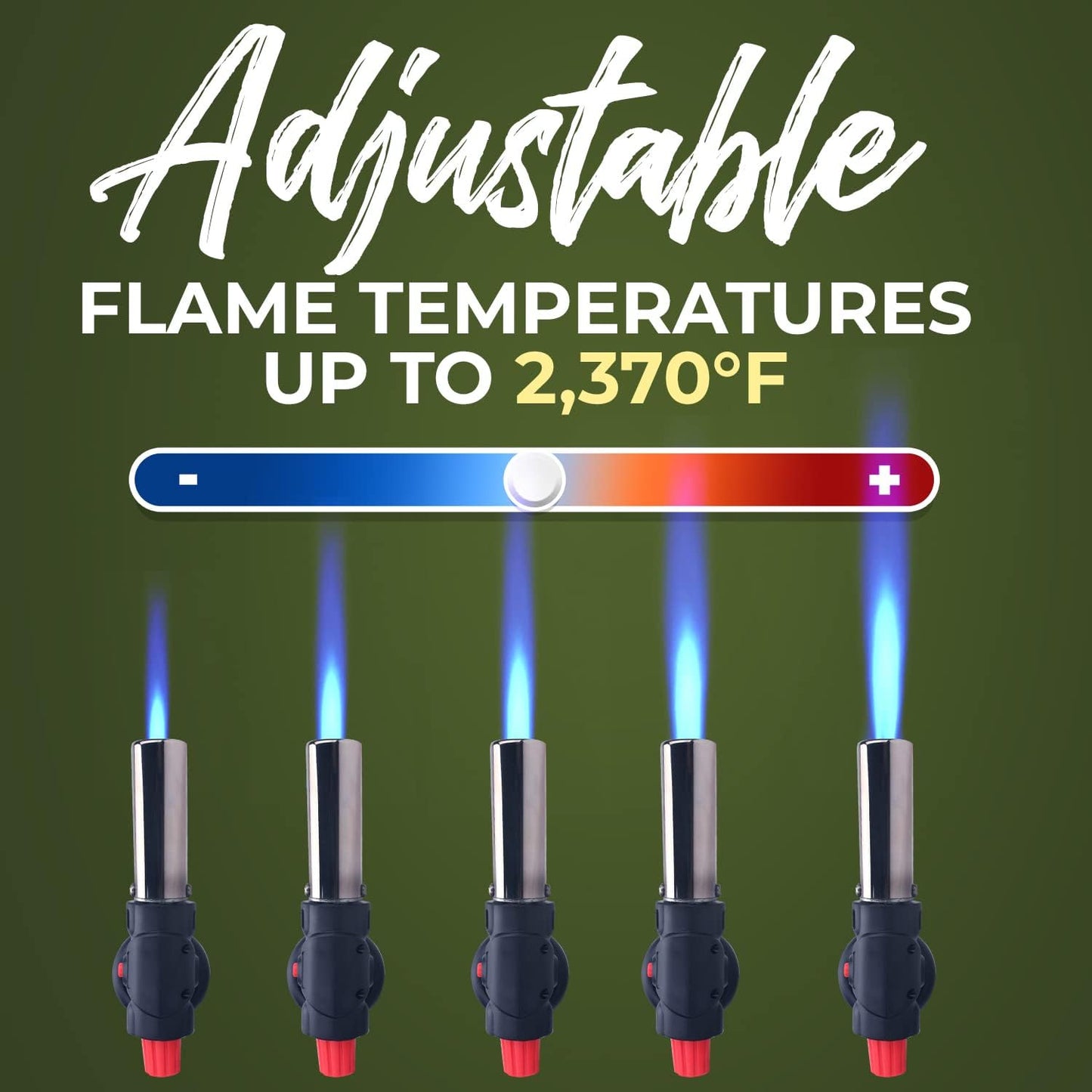 Kitchen Torch with Butane Included, Refillable Torch, Creme Brulee Blow Lighter Gun Safety Lock & Adjustable Flame, Culinary Cooking for Food, 2 Cans Included