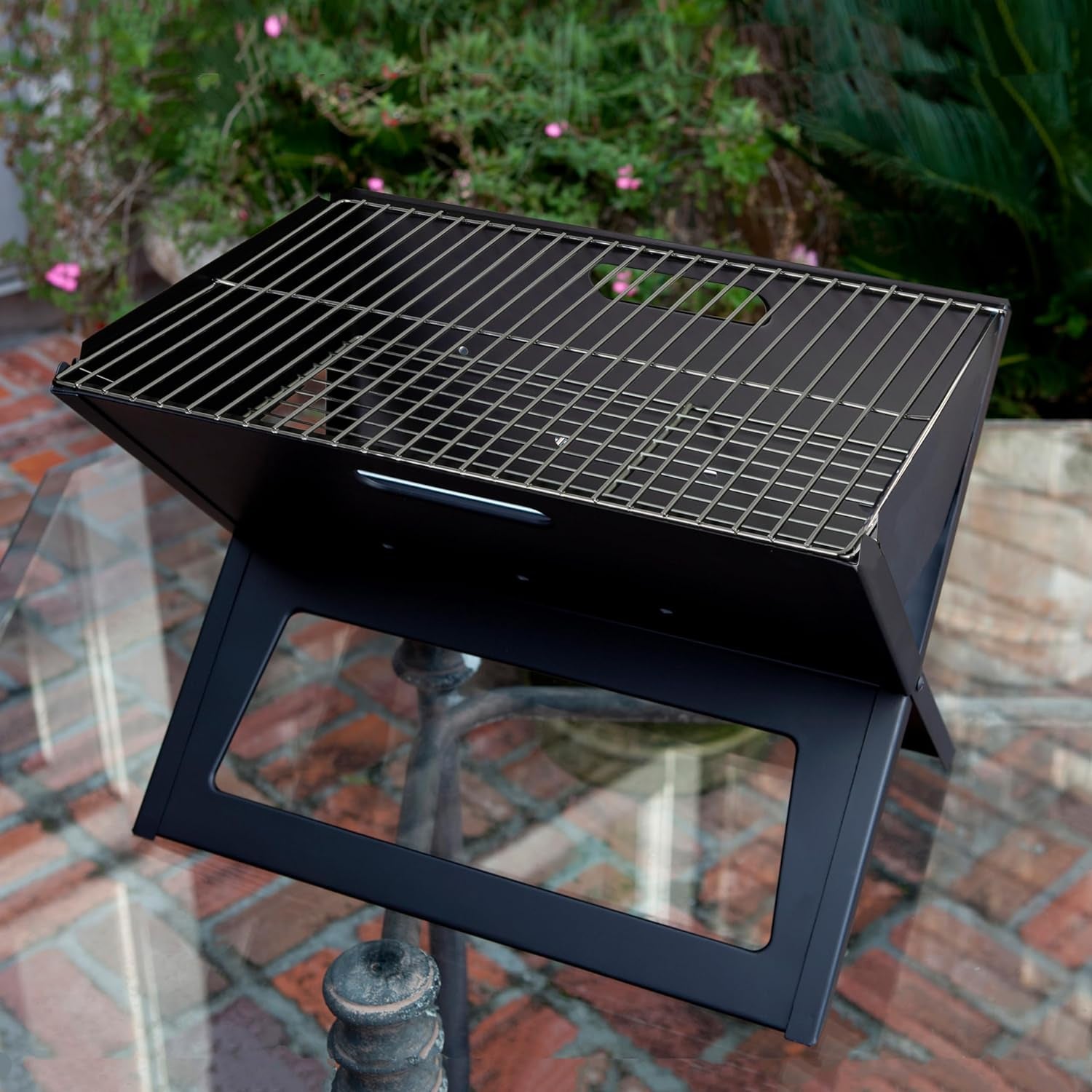 60508 Notebook BBQ Grill 3.5Mm Cooking Bars Instant Foldable & Easy Portability for Outdoor Barbecues Camping Traveling Picnics Garden Beach Party - Black