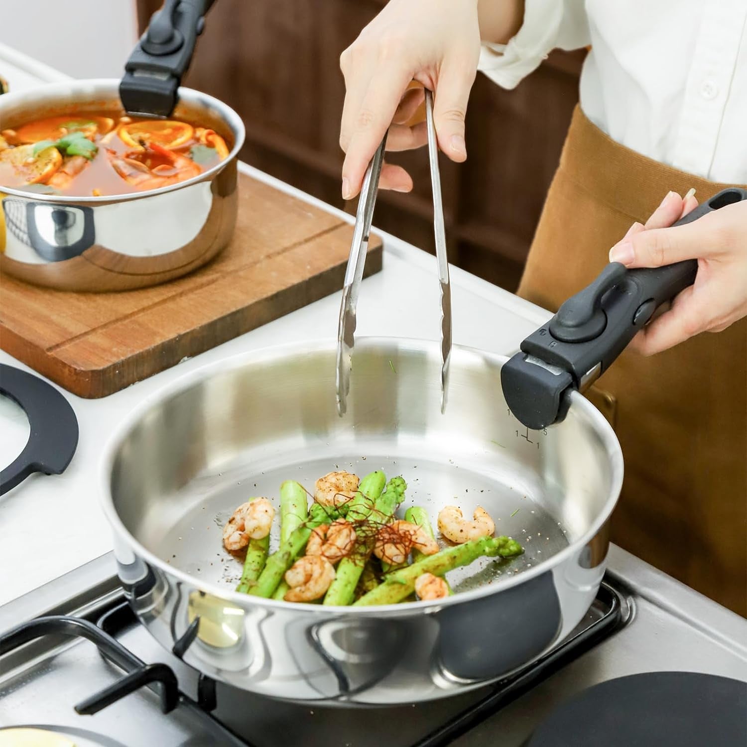 ROYDX Pots and Pans Set, 20 Piece Stainless Steel Kitchen Removable Handle Cookware Set, Frying Saucepans with Lid, Stay-Cool Handles for All Stoves, Dishwasher and Oven Safe, Camping