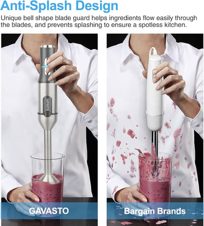 Immersion Blender 800 Watts Scratch Resistant Hand Blender,15 Speed and Turbo Mode Hand Mixer, Heavy Duty Copper Motor Stainless Steel Smart Stick with Egg Beaters and Chopper/Food Processor
